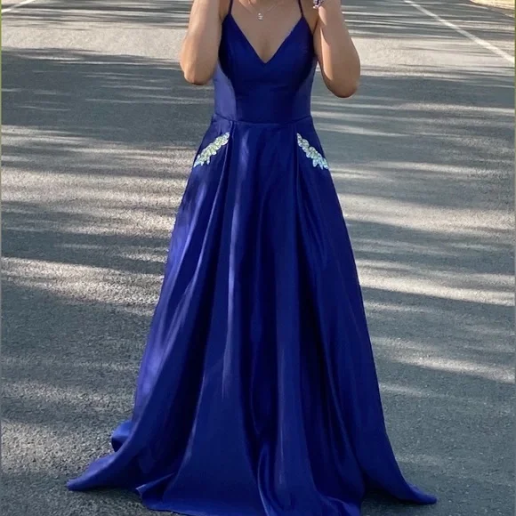 Blondie Nites | Dresses | Blondie Nites Dark Blue A Line Satin Silkgown Embellished Pockets | Poshmark Blondie Nites | Dresses | Blondie Nites Dark Blue A Line Satin Silkgown Embellished Pockets | Poshmark